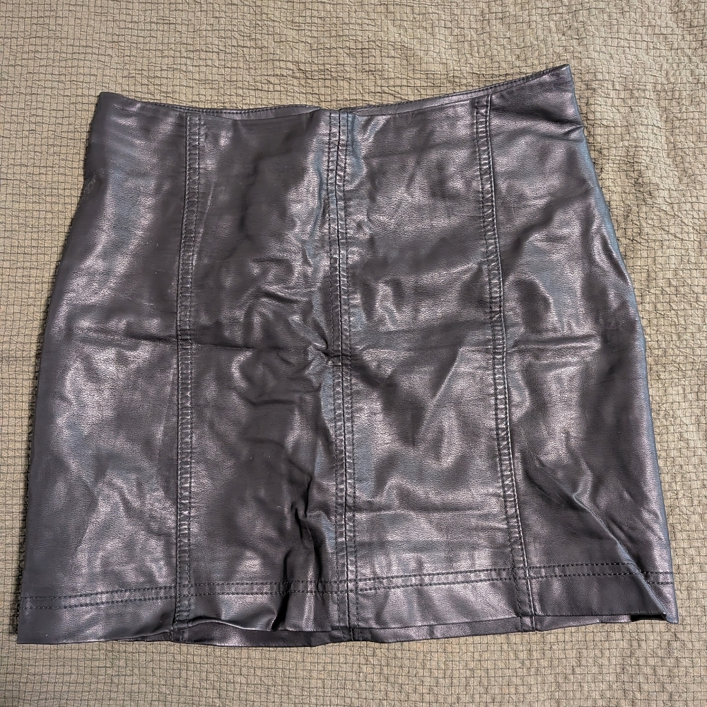 Free People Black Leather Skirt